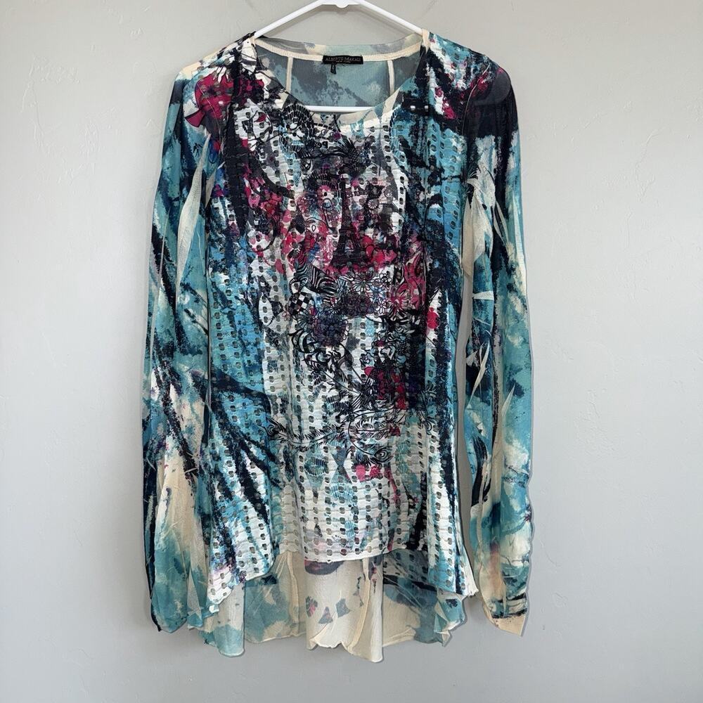 Alberto Makali Women’s Long Sleeve Tunic Blouse Size M Metallic Multicolor Y2K - Picture 9 of 9